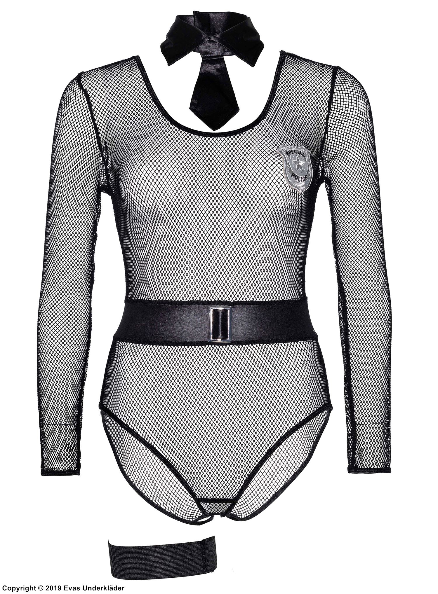 Female police officer, teddy costume, fishnet, open crotch